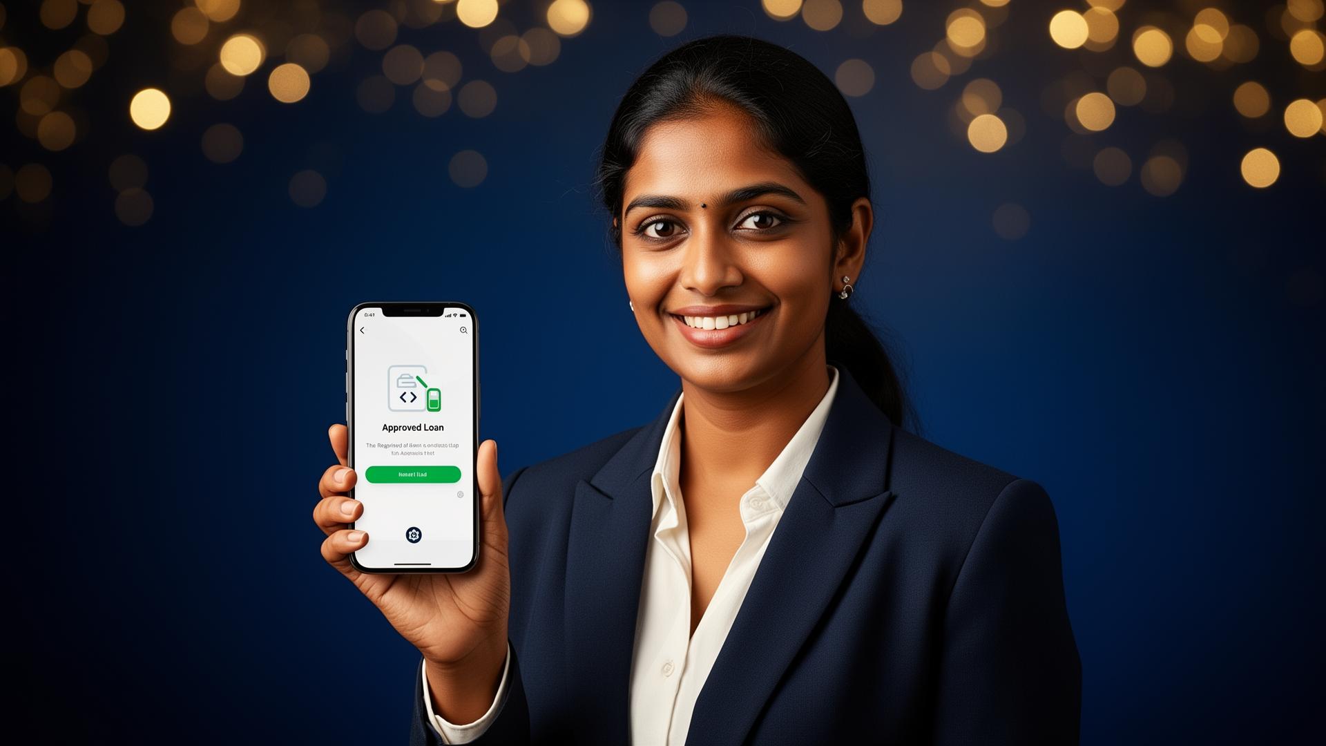 Woman receiving instant personal loan approval on smartphone